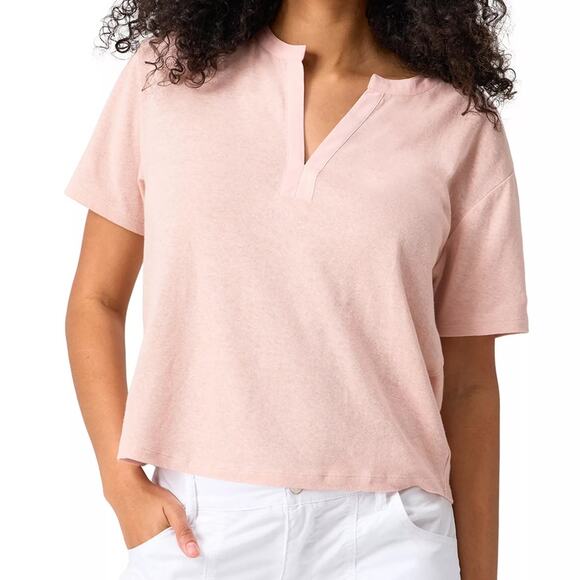 Sanctuary T-Shirt Size Small Black Easy Breeze Peasant Split Neck Linen Cotton - Picture 2 of 6